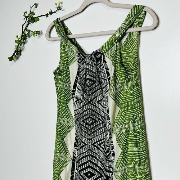 Banana Republic Silk Green Cream Black Aztec Print Tank Dress - Picture 3 of 9